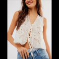 thumbnail image 4 of Chaleco con Lazo Frontal para Mujer, Camiseta Sin Mangas con Bordado Floral Y2K, Cuello en V, Top Corto, Lindas Camisetas para Salir. L, 4 of 8