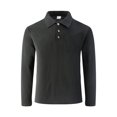 thumbnail image 6 of Linen Polo Shirt for Men, Long Sleeve Button Down Collared Lightweight Solid Color Top, Fall Loose Fit Casual Blouse with Chest Pocket Black L, 6 of 6