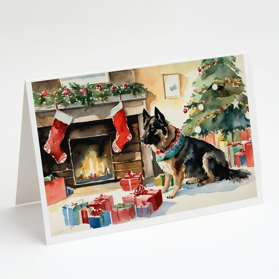 Norwegian Buhund Cozy Christmas Greeting Cards Pack of 8 7 in x 5 in