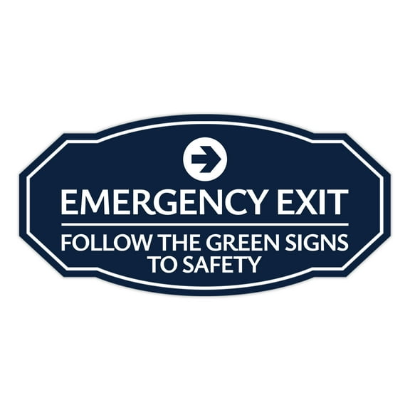 Signs ByLITA Victorian Emergency Exit Follow the Green Signs to Safety ABS Plastic | Laser Engraved | Easy Installation | Elegant Design Sign (Navy Blue / White) - Large