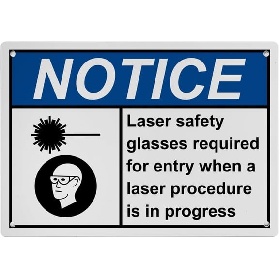 Industrial Caution Sign Laser Sign (Laser safety glasses required for entry when a laser procedure is in progress) 8 in" x 12 in" Indoor Outdoor Workplace Industrial Caution Warning SIgn