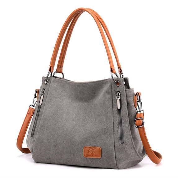 Canvas Tote Bag for Women,Overnight Carry-on Duffel Shoulder Bag, Big Opening Teacher Bag Gray