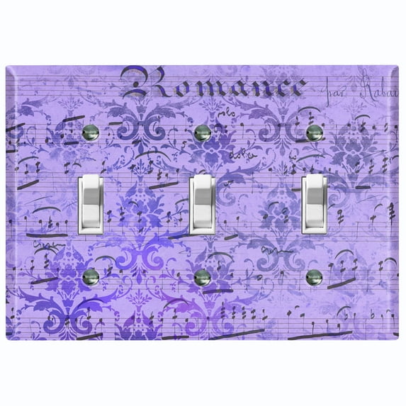 Metal Light Switch Plate Outlet Cover Purple Music Sheet Wallpaper Damask MUS003