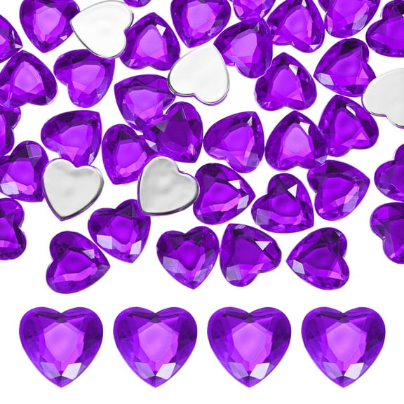 50-Pack Heart Rhinestone, 18mm Acrylic Heart Rhinestone Stickers for Craft/Painting/Jewelry, Flat Back Plastic Gems Sticker [Dark Purple]
