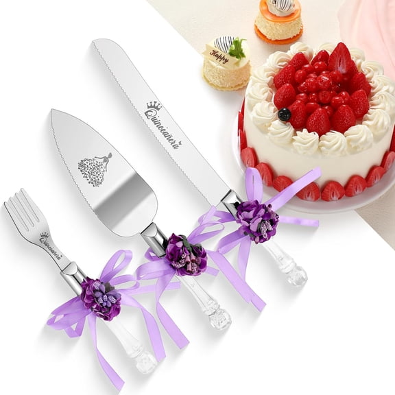 15th Birthday Cake Serving and Knife Set Recuerdos Para Decorations Quince Sweet 15th Stainless Steel Cake Cutting Set with Forks for Birthday Graduation Gifts