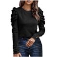 thumbnail image 2 of Royisotas Black Tops Women Casual Long Sleeve Fall and Winter Plain Women's Shirts Loose Fit Puffy Sleeve Crew Neck Velvet Tshirts, 2 of 6