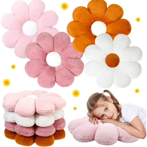 4 Pcs 18 Inch Flower Pillow Daisy Flower Shaped Throw Pillows for Bed Cute Decorative Pillows Floor Pillows Seating for Adults Lounging Comfy Floor Cushions White Pink Brown Dusty Pink Walmart