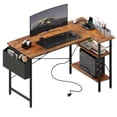 thumbnail image 2 of edx 39 Inch Small L Shaped Computer Desk with Power Outlets, Corner Gaming Table with Reversible Storage Shelves for Home, Office, Rust, 2 of 11