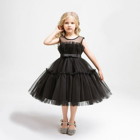 

Geire Girls New Dresses for All Saints Day Solid Color Sleeveless Vest Hollow Up Vest Dress Masquerade Party Midi Calf Pomp Mesh Princess Dresses