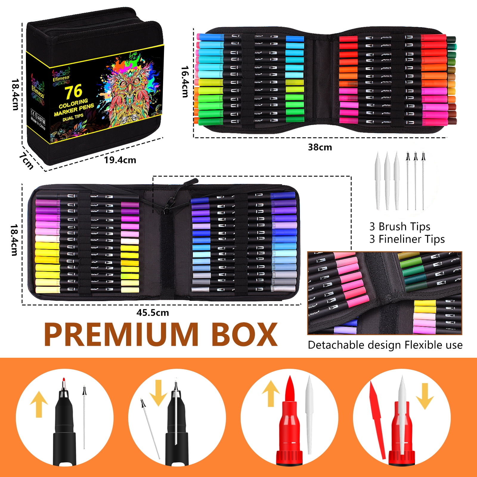 Piochoo Dual Brush Marker Pens, 72 Colored Markers Set with Fine Tip a —  CHIMIYA