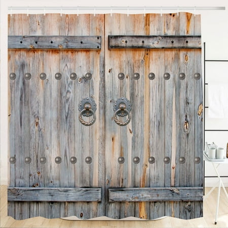 Pottery Barn Foyer Ideas Popeven Bathroom Shower Curtain Bathroom Curtain Rustic Farmhouse Wooden Garage Barn Door Durable Fabric Bath Curtain Bathroom Accessories Ideas with 12 Hooks (Barn Door 2, 72