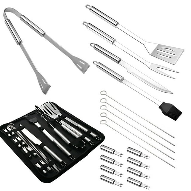 Juego de herramientas para barbacoa, 18 Uds., juego de parrilla, accesorios para parrilla, herramie yeacher Plata 18 piezas