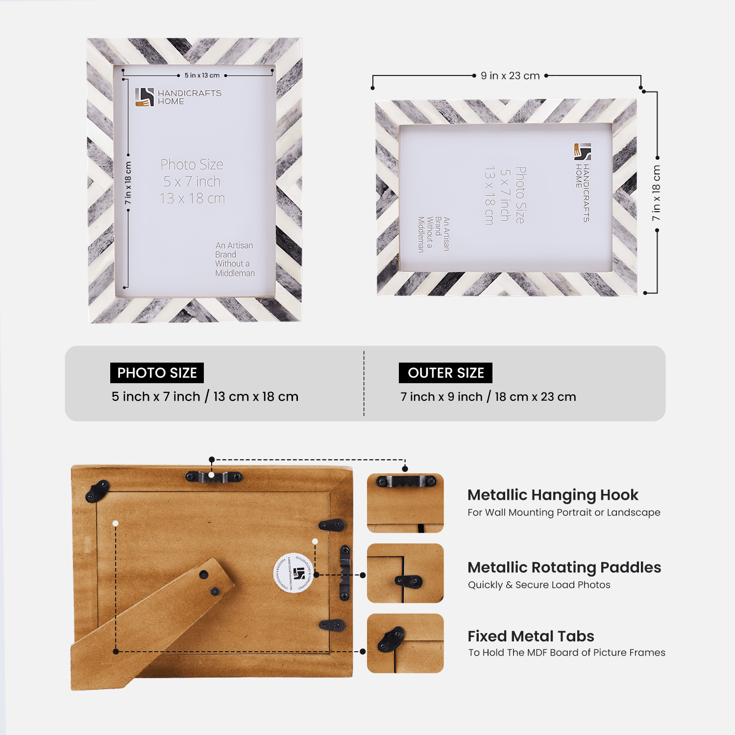 Handicrafts Home Picture Photo Frame Modern Decorative Wall Decor Gift Frames - 5x7 inches, Grey