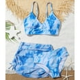 thumbnail image 2 of Odeerbi Teen Girls Three Pieces Swimsuit Tie-dye Bikini Sets with Sarong Coverups Toddler Kids Baby Girls Fashion Cute Gradient Print Swimming Trunks Skirt Seaside Swimwear Set Blue, 2 of 7