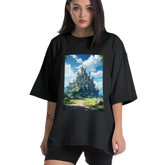 Plus Size Shirt for Women Black Tops for Women Short Sleeves Shirt for Women Castle (58） T Shirt Crewneck Shirt for Women XS