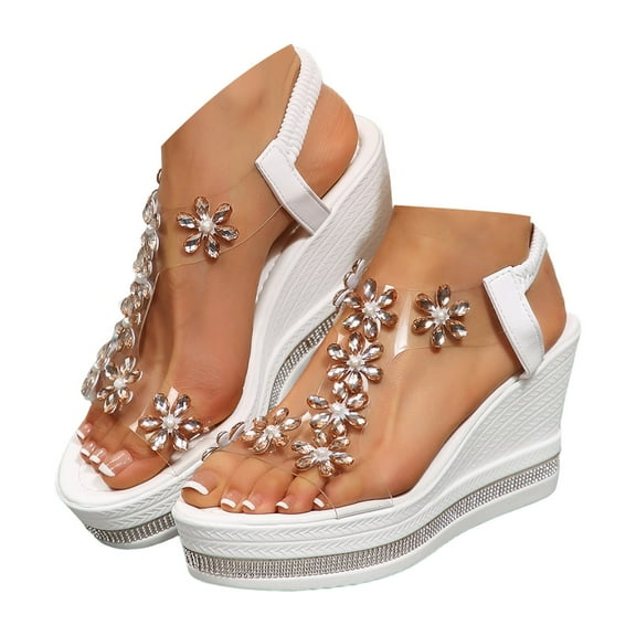Dakaela Women's Wedge Sandals Clear Platform Slip on Shoes Elastic Ankle Strap Orthopedic Sandal