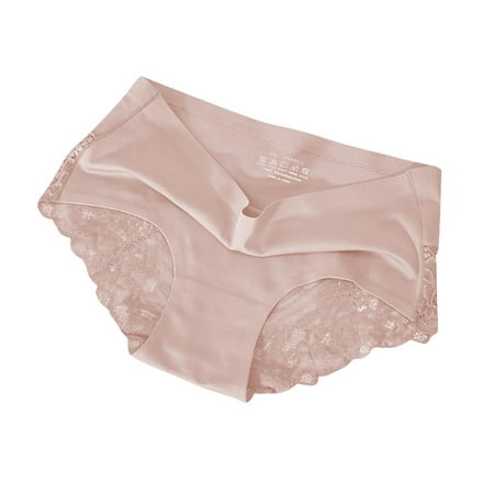 DondPO Underwear for Women Women s Ice Silk Mid Lace Cotton Crotch Sexy Breathable Large Size Briefs Stretchy Bikini Panties Panties for Women Pink L Clearance
