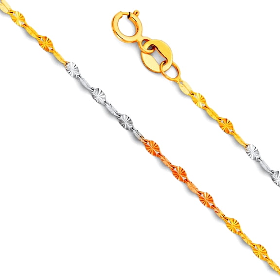 14k Yellow Gold White Gold and Rose Gold Thin Metal Stamped Mirror 1.7mm Star Sparkle-Cut Necklace - Pendant Necklace fo