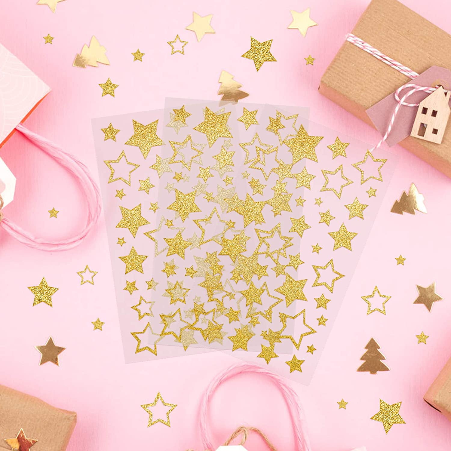 KESOTE Glitter Christmas Stickers, 5 Sheets Self-Adhesive Holiday Star  Snowflake Glitter Stickers for Crafts Envelopes Cards Gifts Christmas