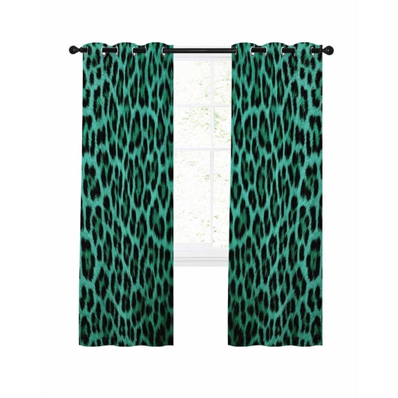Green Leopard Print Blackout Curtains, Light Blocking Print Window Curtains, Farmhouse Abstract Animal Patterned Thermal Insulated Window Drapes for Living Room 2 Panels, 104"W x 90"L