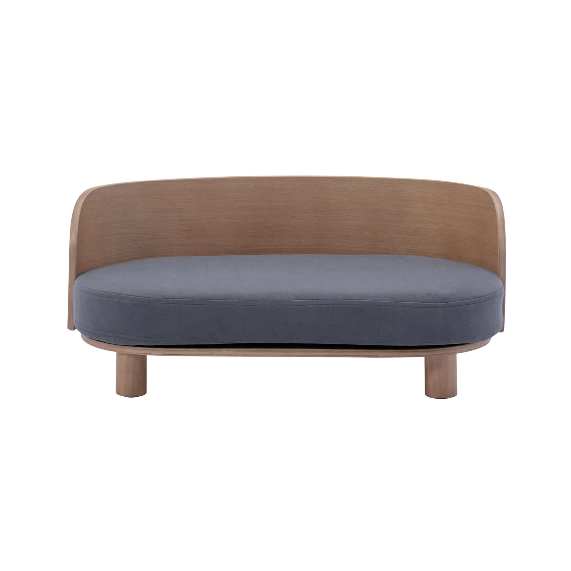 Pefilos 26" Modern Pet Sofa Dog Bed With Solid Wood legs and Bent Wood Back, Velvet Cushion, Walnut, Dark Gray Pefilos 26" Modern Pet Sofa Dog Bed With Solid Wood legs and Bent Wood Back, Velvet Cushion, Walnut, Dark Gray
