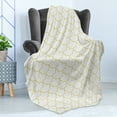thumbnail image 4 of Quatrefoil Soft Flannel Fleece Throw Blanket, Persian Moroccan Orient Style Image in Oriental Wavy Shapes Art Print, Cozy Plush for Indoor and Outdoor Use, 50" x 70", Yellow and White, by Ambesonne, 4 of 5