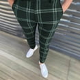 thumbnail image 2 of Wyobmus Mens Plaid Dress Pants Stretch Straight Leg Trousers Button Casual Check Business Work Pants D-Navy, 2 of 6