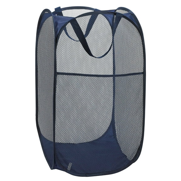 Laundry Basket, Laundry Collapsible Mesh Foldable Hamper Mesh Pop Up Laundry Hamper, Premium Pop Up Laundry Basket, Mesh Laundry Basket, Pop Up Hampers for Laundry, 14" x 14' x 24", Navy Blue