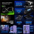 thumbnail image 3 of PC Gamer Xtreme PC Gaming NVIDIA GeForce RTX 5070 Ti AMD Ryzen 9 9900X 32GB DDR5 SSD 1TB Sistema Liquido WIFI Taro Milk gaming competitivo y streaming, 3 of 6