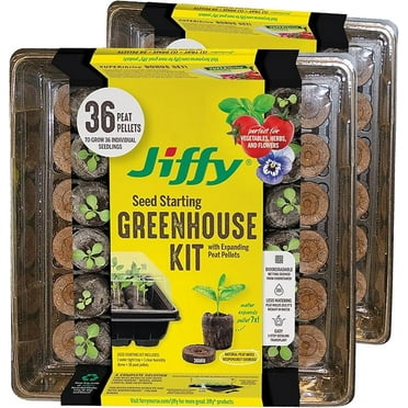 Jiffy 36 Cell Plastic Seed Starting Greenhouse Kit, 36mm Peat Pellets (Pack of 2)