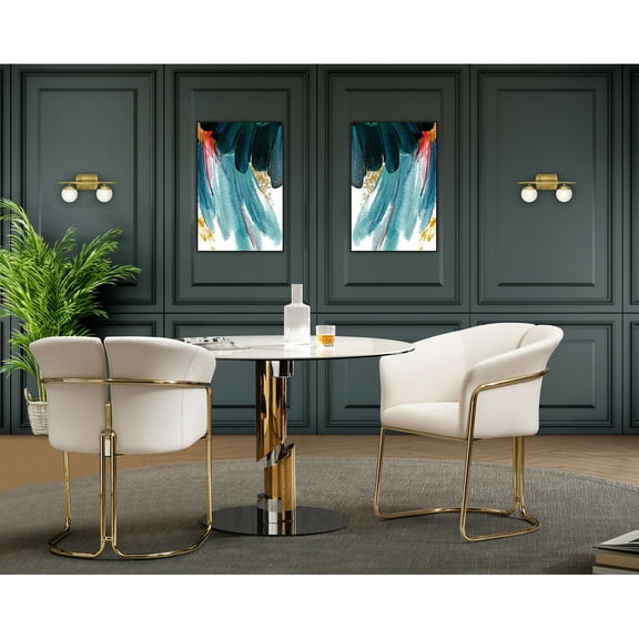 Whiteline Modern Living Jolie, Beige Faux Leather, Polished Brass Frame and Base Dining Armchair