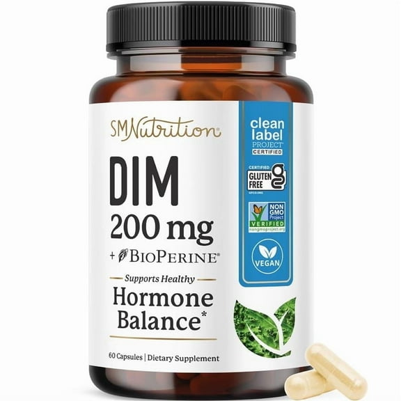 DIM Supplement 200mg | Estrogen Balance for Women & Men | Hormone Balance, Hormonal Acne, Menopause & Antioxidant Support | Clean Label Project Certified | 60 Ct
