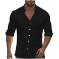 thumbnail image 1 of pstuiky Camisas para hombre de manga larga, Camiseta de manga larga con botones y cuello vuelto de color liso para hombre salir tops s, 1 of 8