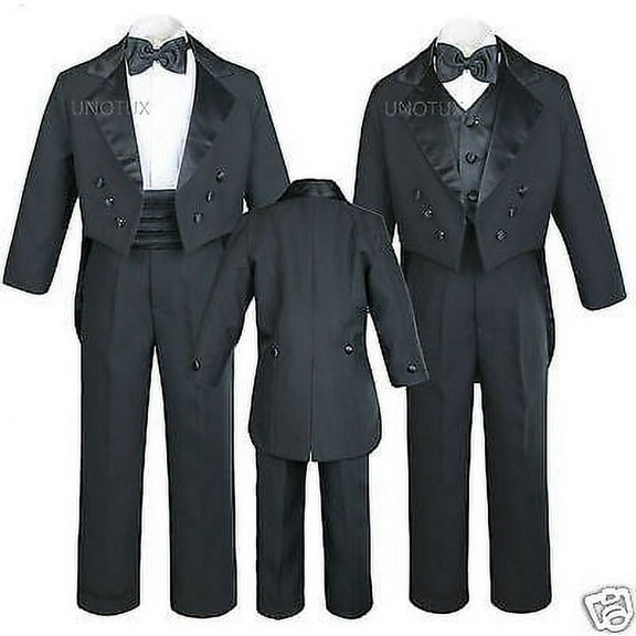 New 6pc Baby Kid Teen Boy Wedding Formal Tuxedo Vest Cummerbund Suit Black S-20