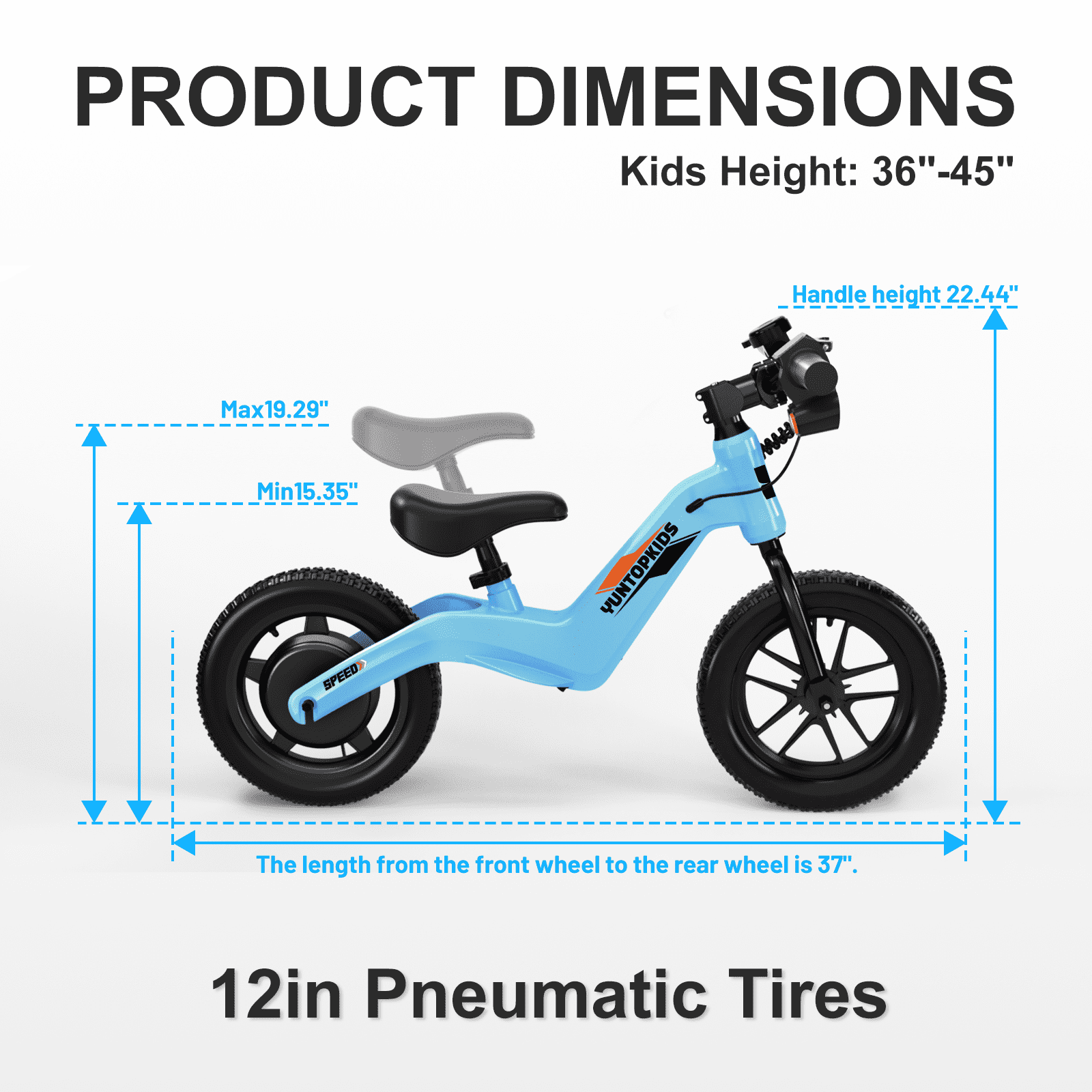 QUIKRA Electric Balance Bike for Kids, 12-Inch Tires, 5.6/9 mph, Adjustable Seat, up to 4.9 Miles, 3 Speed Settings,Electric Bike for Kids Ages 3–5,Blue