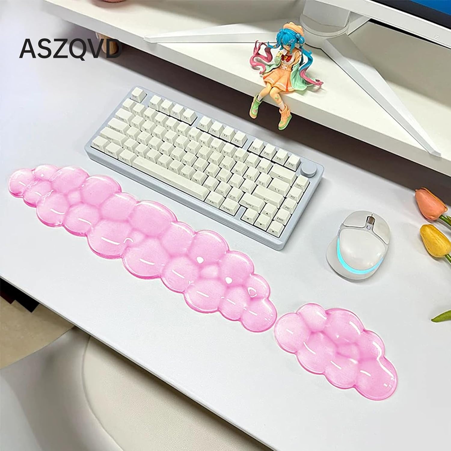 Mouse Pad with Wrist Rest, Soft Cloud Gel Keyboard Set Hand Support, Cute Non Slip Office Desk Accessories for Comfort/Pain Relief/PC Gaming/Computer/Laptop, (Pink Cloud)
