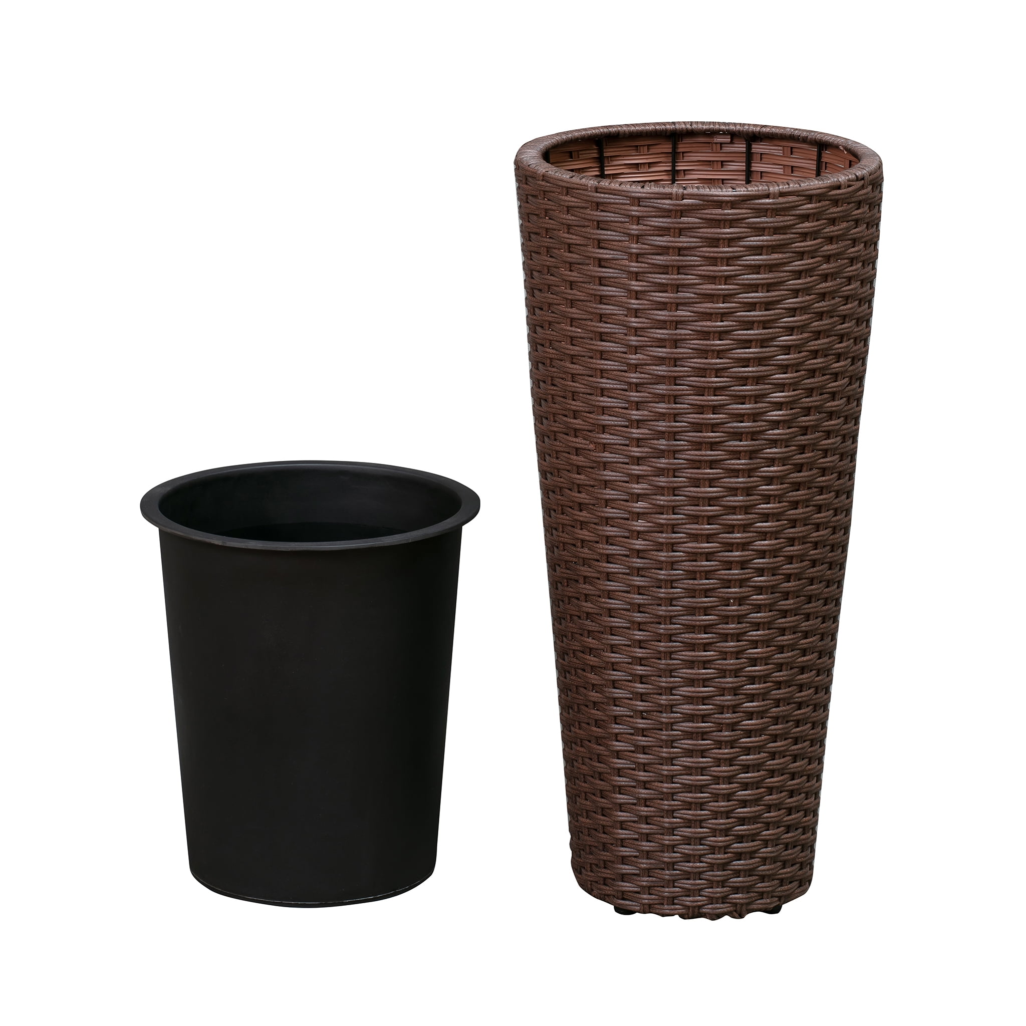 Noah Round Wicker Planter Tall Planter Decor Box for Outdoor Furnishings Versatile-2 Piece Set-Mocha