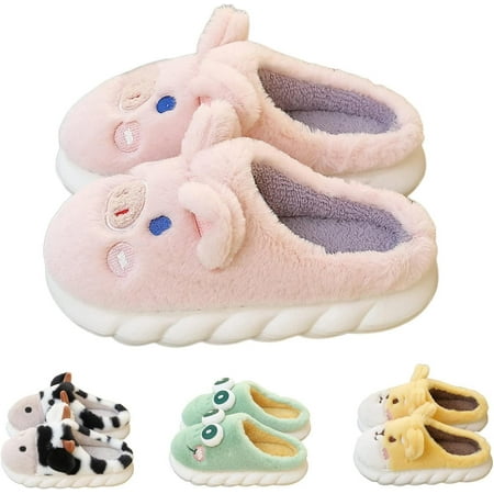 

bangyoudaoo Fuzzy Cows Slippers Men and Women Autumn and Winter Cartoon Indoor Plush Slippers Animal Slippers for Women Girls