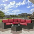 thumbnail image 1 of Gotland Outdoor Patio Furniture Set 6 Piece Sectional Rattan Sofa Set Rattan Wicker Patio Conversation Set with 5 Seat Cushions and 1 Tempered Glass Table,Red, 1 of 5