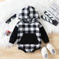 thumbnail image 2 of Body De Bebé Canastilla Onesies Para Niños Pequeños Otoño Primavera Niñas Niños Plaid Con Capucha Mameluco Manga Larga Botón Sudadera Monos Negro Odeerbi LM103-6871, 2 of 9