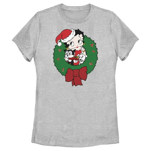 Women's Betty Boop Christmas Characters Wreath  Graphic Tee Athletic Heather Large