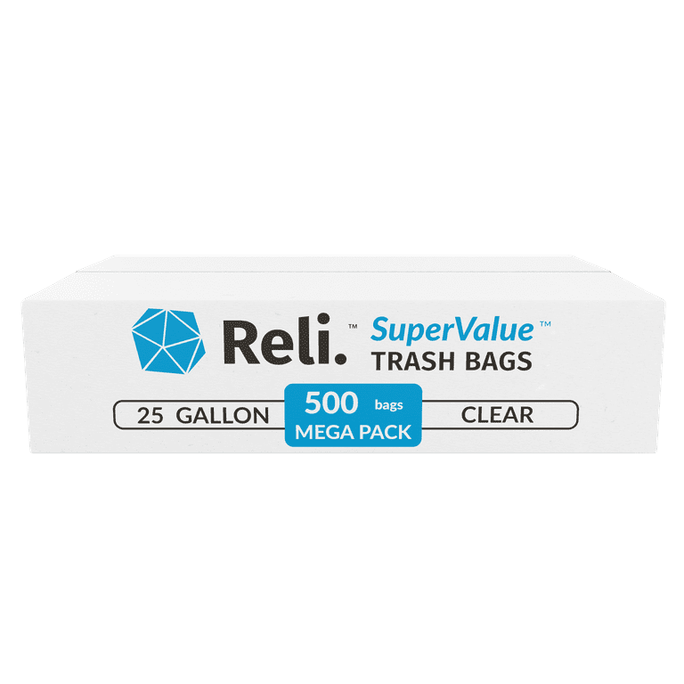 Reli. SuperValue 16-25 Gallon Trash Bags (500 Count Bulk) Clear