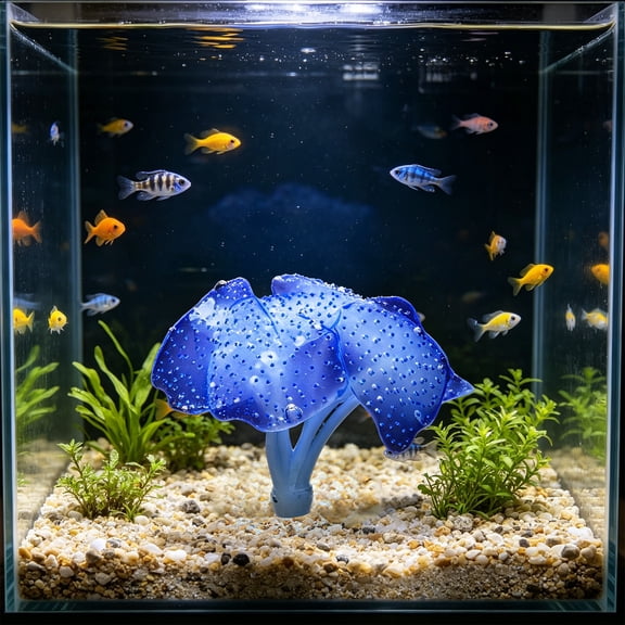 AuroraX Glow in the Dark Aquarium Decor Luminous Sea Anemone Fresh & Saltwater Silicone Material Natural Shape Night Glow for Betta Tank Blue