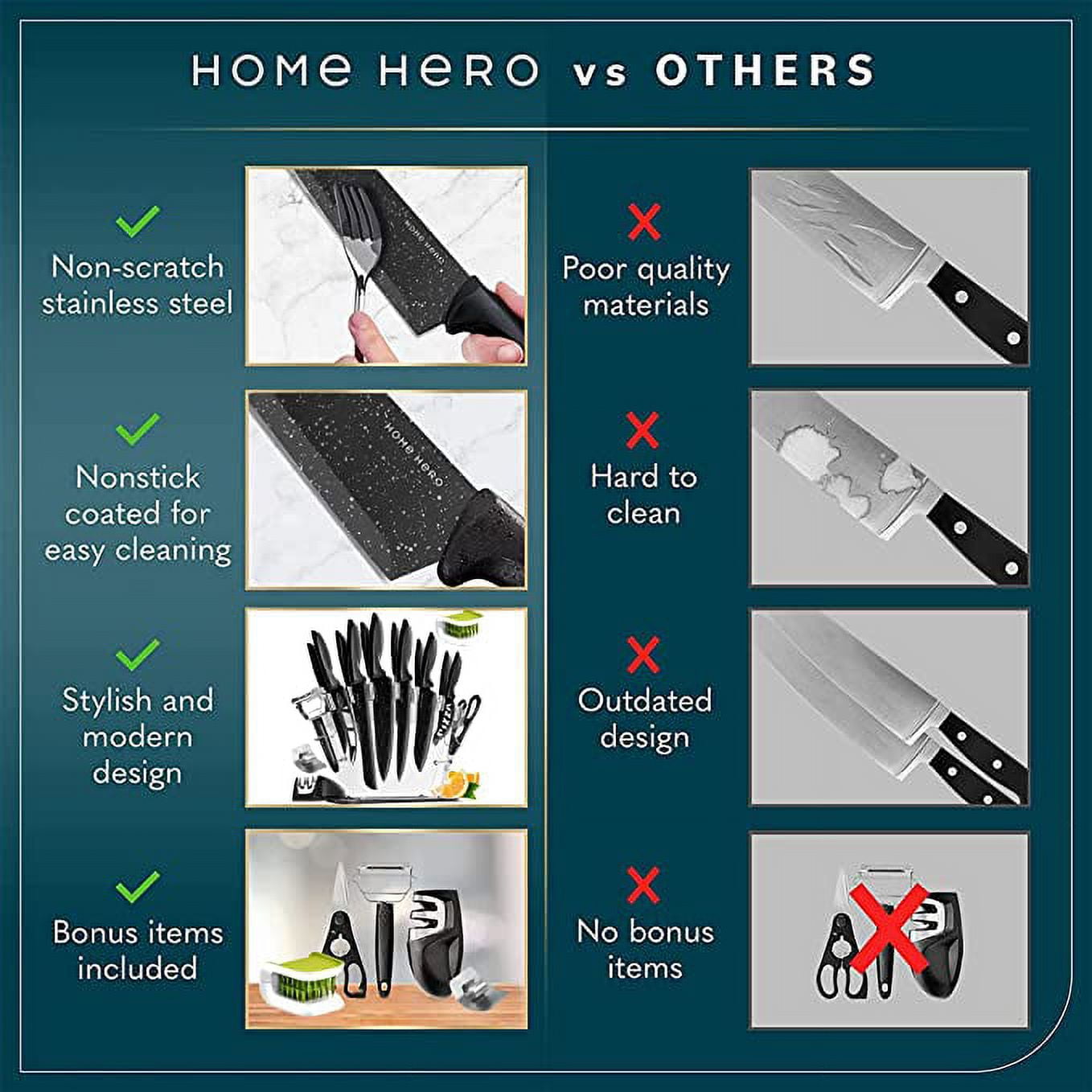 HOME HERO 12 Piece Kitchen Knife Set and Sharpener - INCOMPLETE SET