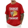 thumbnail image 2 of Men T Shirts Taco Cat Printed Casual Short Sleeve Graphic Tees Soft Loose Lightweight Fit Comfortable Crew Neck Men's Shirts Red XL, 2 of 3