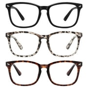 MEETSUN Blue Light Blocking Glasses, Anti Eye Strain Headache (Sleep Better),Computer Reading Glasses UV400 Transparent Lens (Black+Leopard+Tortoise, 53)
