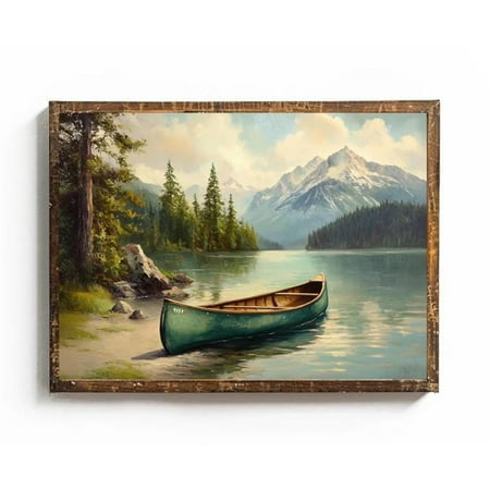 Vintage Canoe Wall Art Old Town Canoe Art Poster Green Canoe Art Poster Cabin Decor Mountain Lake Artwork Vintage Camping Poster Outdoors, 16x24 UNFRAMED