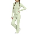 thumbnail image 2 of Sets for Girls​ Solid Color Full Zip Long Sleeve Top and Yoga Pants, Breathable Athletic Wear for Sports and Exercise 3-15 Years Green 11-12Years, 2 of 7