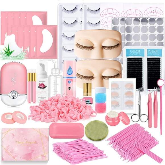 DNSGOOR Lash Extension Kit Professional Eyelash Extensions Supplies Training for Beginners Mannequin Head Grafting Lash USB Fan Lash Shampoo Brush Sp