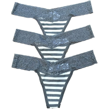 

1 or 6 or 12 pieces Forever 21 Stripes Lace COTTON Thong Panty S/M/L (Gray) (LARGE 6 pieces Gray Thong)